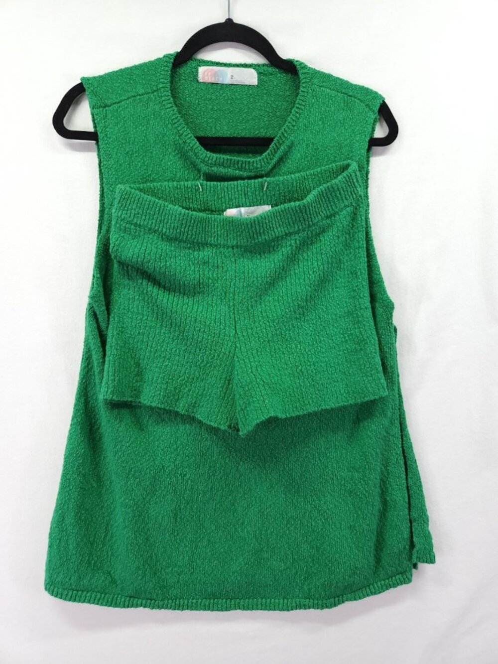 Free People Beach Green Knit 2 Piece Set Tank Top Shorts XS Cozy Lounge